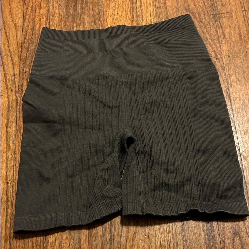 Grey Seamless Ribbed Women's Shorts